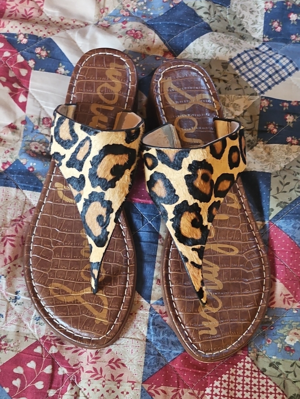 Sam Edelman Leopard Print Thong Sandals - Brown Tan Black - Picture 2 of 5